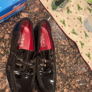 Salvatore Ferragamo Glossy Black Men's Slip-Ons